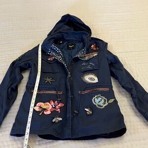 Desigual Womens Embroidered Navy Hooded Jacket